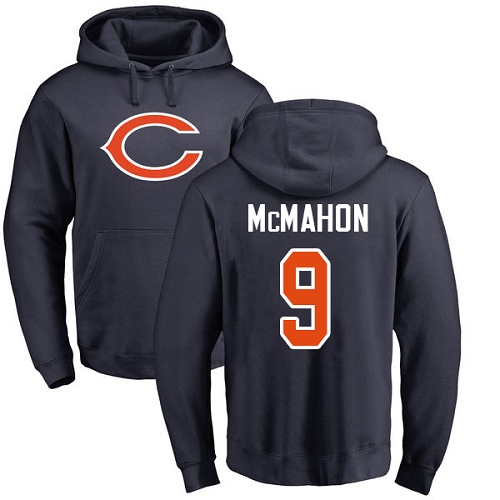 Chicago Bears Men Navy Blue Jim McMahon Name and Number Logo NFL Football #9 Pullover Hoodie Sweatshirts